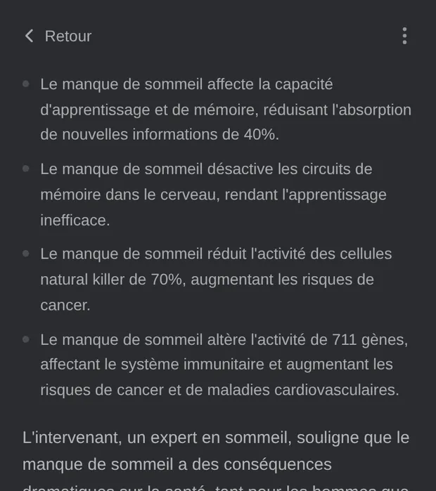 Une synthèse ouverte : l'essentiel, les points clés et le texte, avec ses sources